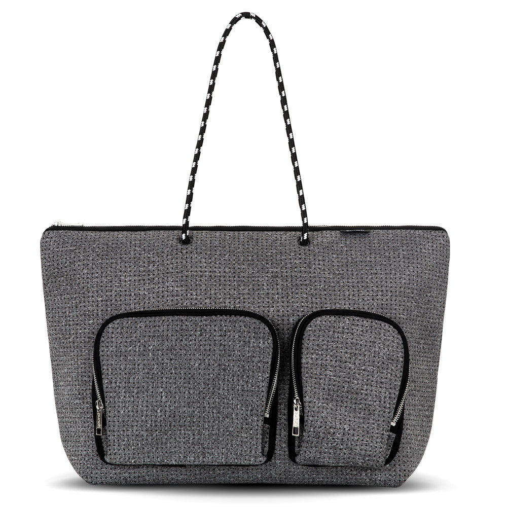 Grey Punch Neoprene Tote Bag with Double Pockets