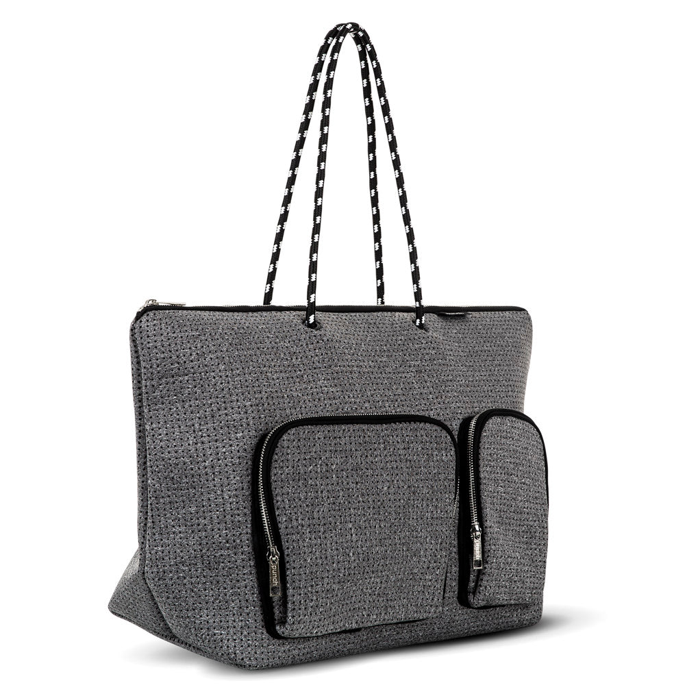 Grey Punch Neoprene Tote Bag with Double Pockets