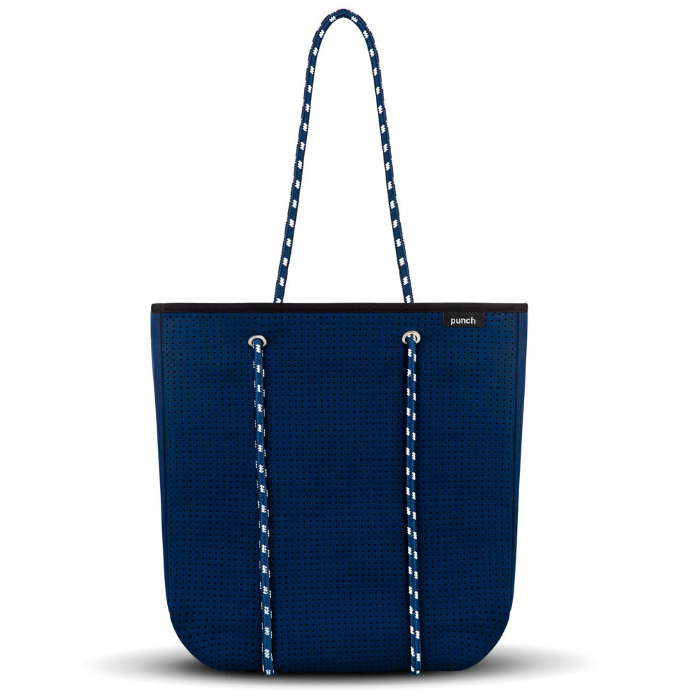 Navy Blue Punch Neoprene Tote Bag With Zip
