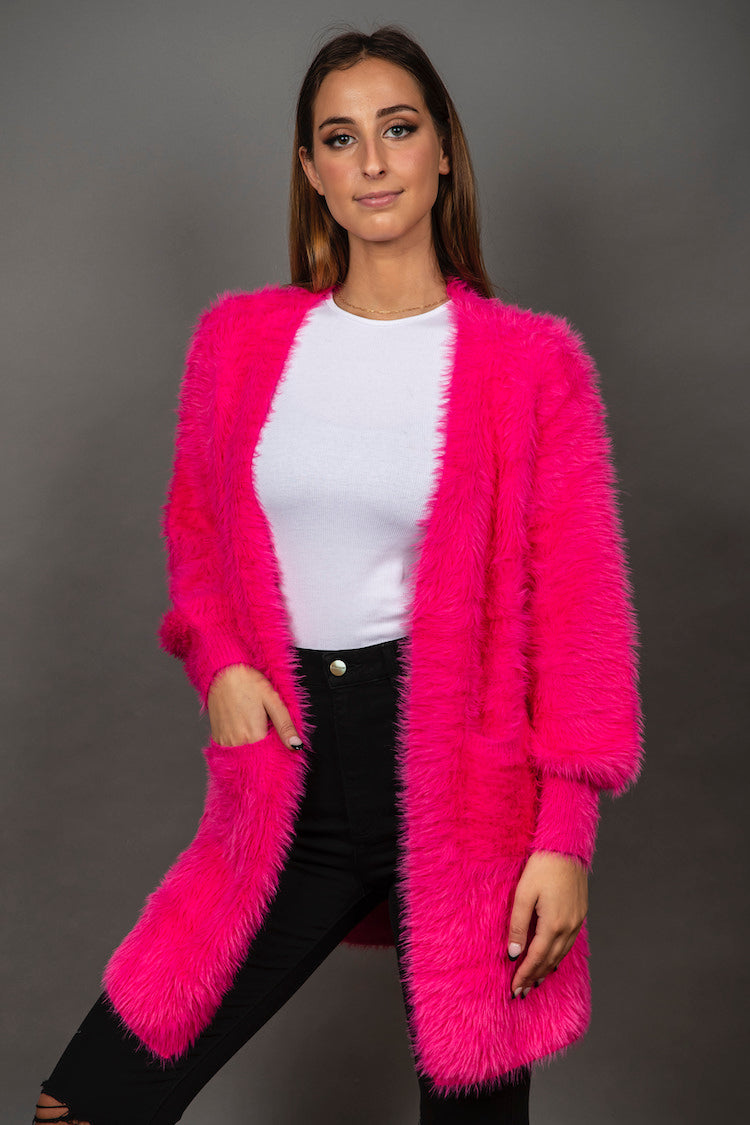 Pink Fluffy Oversized Cardigan