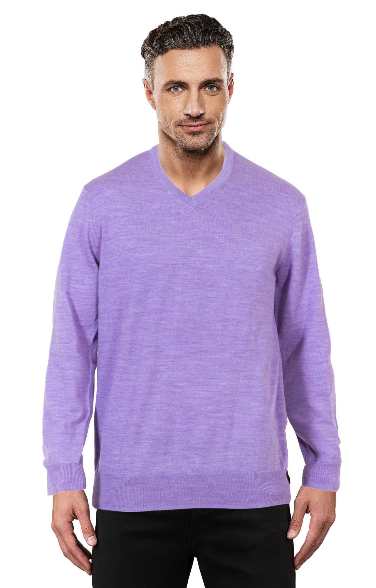 Purple Fine Weight Merino Wool V Neck Ansett Plain Knitwear