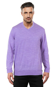Purple Fine Weight Merino Wool V Neck Ansett Plain Knitwear