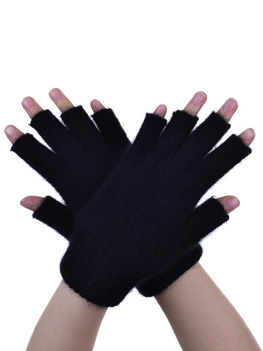 Black Possum Fur Merino Fingerless Gloves