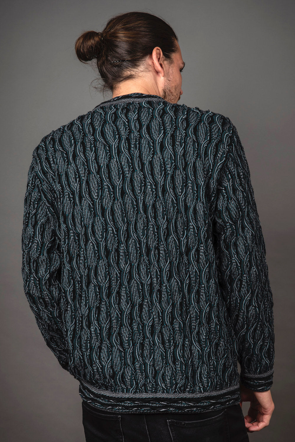 Wave - Black Sweater Jumper Merino Wool 3D Geccu Knitwear (L Only)