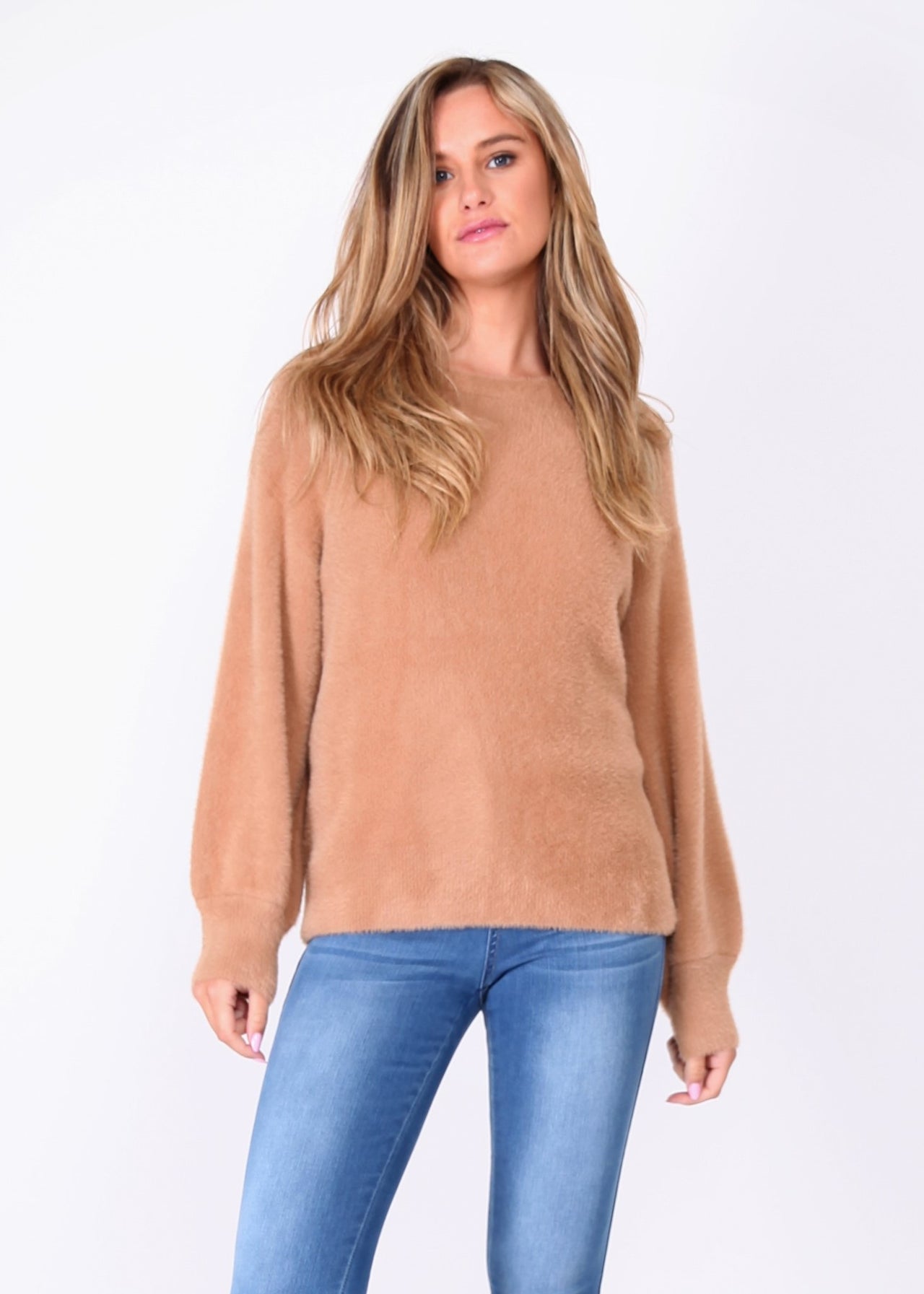 Camel Fluffy Crew Sweater (Oversized)